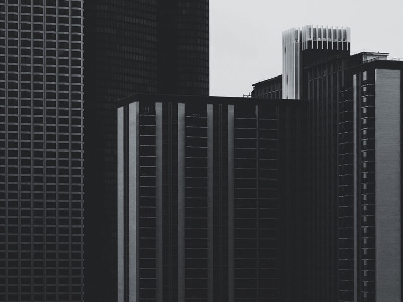 Group of buildings in black and white